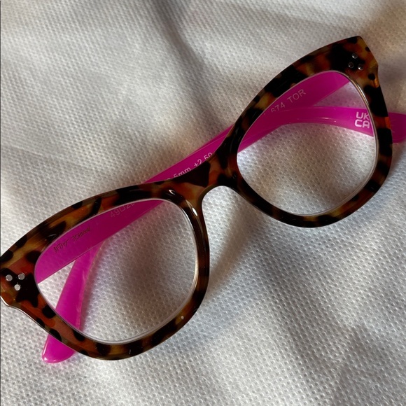 Betsey Johnson +2.50 Brown Tortoise Hot Pink Cat Eye Thick Frame Reading Glasses - Picture 8 of 10